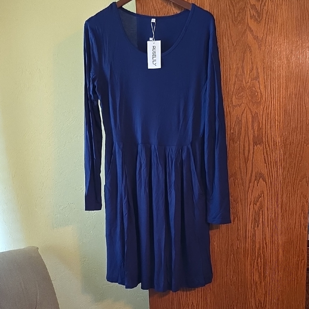 Aurelle Navy Blue Long Sleeve Dress